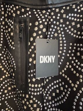 DKNY Black Skirt with Silver and Bronze Dot Pattern